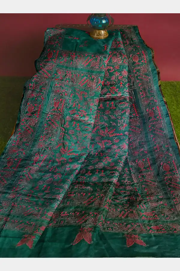GREEN KANTHA stich WARLI saree
