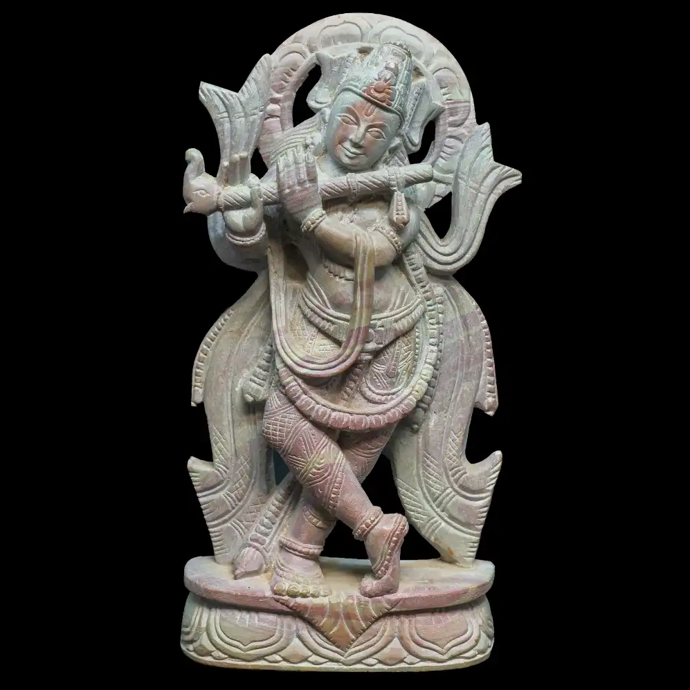 Krishna IDOL Hindu Goddess Lime Stone
