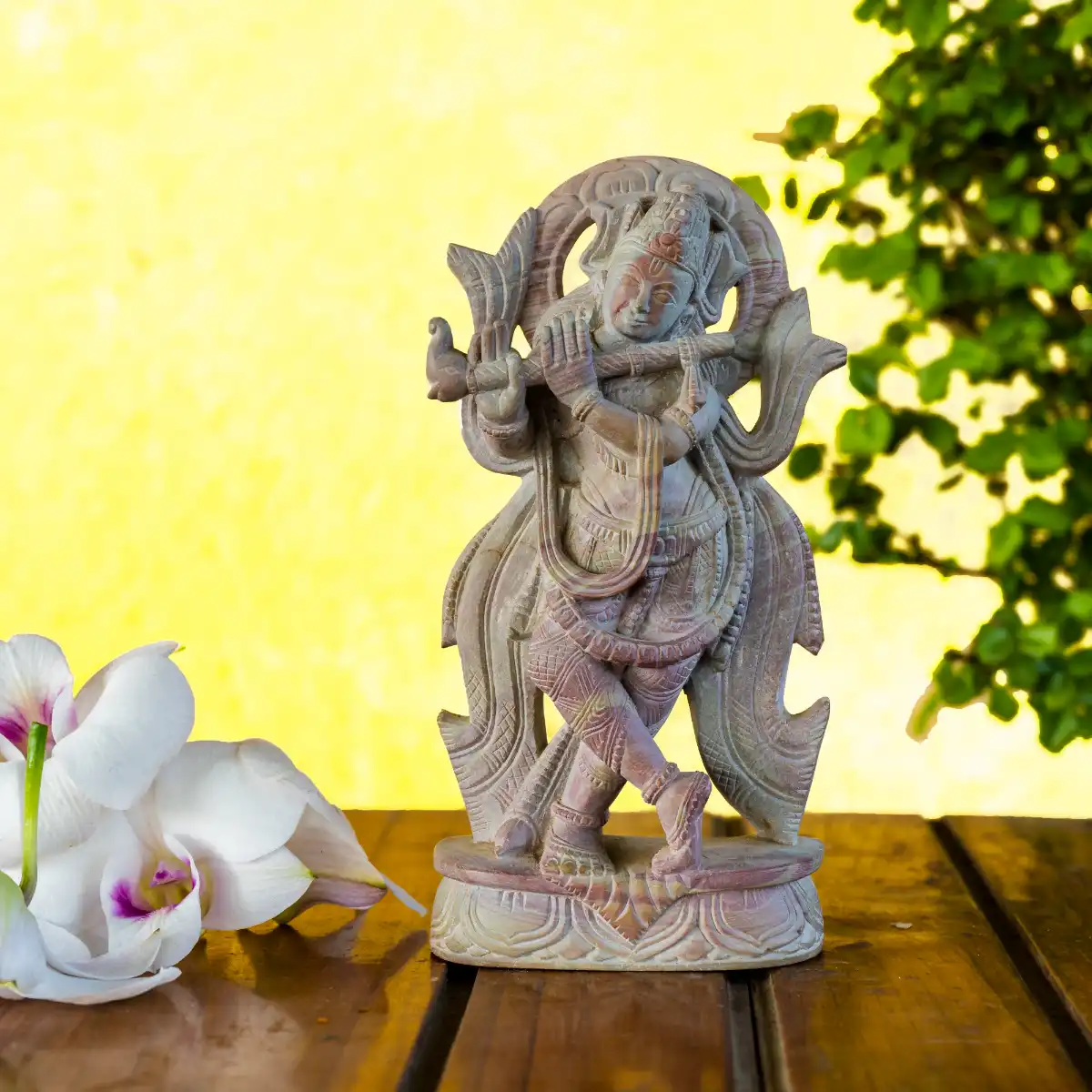 Krishna Statue Hindu Goddess Lime Stone