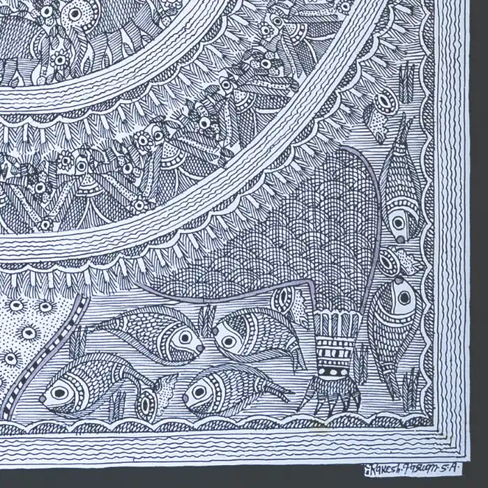 Radha Krishna Hand Painted Madhubani Painting Indian Folk Art MollisArts