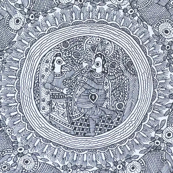 U Hand Painted Madhubani Painting Indian Folk Art Featuring Radha Krishna MollisArts