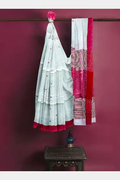 lal sada bengali tant saree